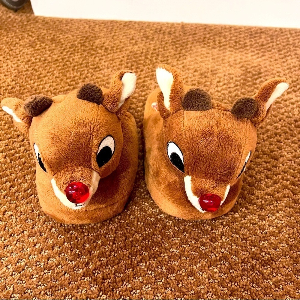 Cozy Reindeer Kids Slippers with Red Nose
